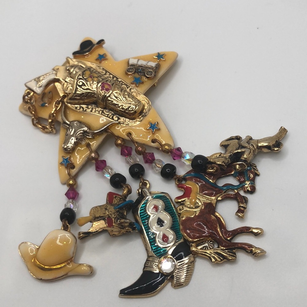 VTG Moulin Rouge Western Cowgirl Paradise Brooch Pin